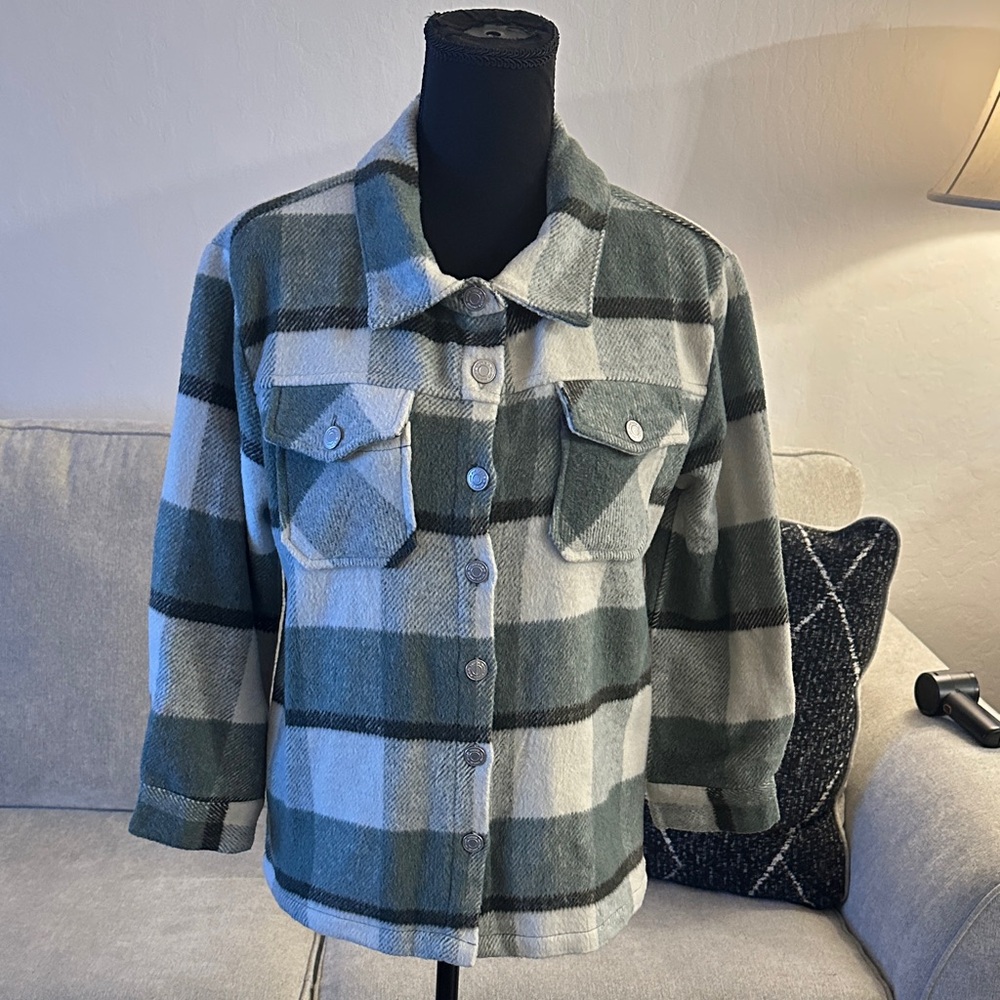 RSQ Girls Green and Cream Plaid Shirt